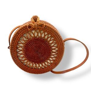 Round Rattan Straw Bag Wicker Purse Boho Bag for Women Cross Body Cottagecore